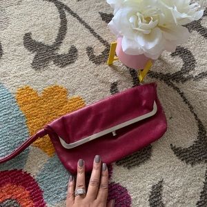 Raspberry Leather Clutch/Wristlet